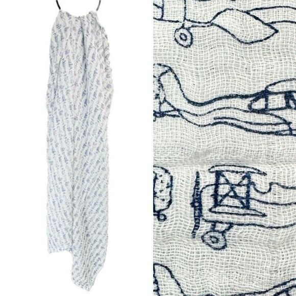 Hudson Baby Swaddle Blanket 46”x 46” Navy Propeller Airplane Cotton Muslin Gift - Picture 2 of 8